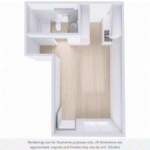 Floor plan for studio, 1 bath